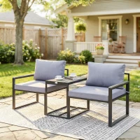 Outsunny Salon de jardin 3 pièces coussins 14cm et accoudoirs en composite bois-plastique 2 fauteuils et table d'appoint gris(m-9)