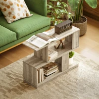 HOMCOM Măsuță de cafea modernă în formă de S cu 4 rafturi 90x30x61 cm Lemn(m-7)