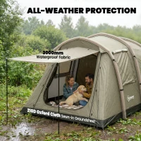 Outsunny Opblaasbare Tent voor 5-6 Personen - Snel Op te Zetten Buitentent met Pomp, Mesh Ramen en Luifel(m-6)