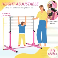 HOMCOM Height Adjustable Gymnastics Horizontal Bar for Kids, Children Junior Kip High Bar Fitness, Pink(m-4)