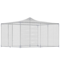 PawHut Galinheiro para Exterior Grande 400x300x197 cm 12 m² Galinheiro de Aço Galvanizado com Porta com Fecho Duplo Prateado