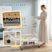 PawHut Bird Cage w/ Stand, Toys, Accessories, for Canaries, Finches, White(m-7)
