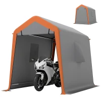 Outsunny Tenda Garage Portatile Impermeabile 2,4x1,8 m per Auto, Porta Avvolgibile con Cerniera, Grigio Chiaro(m-6)