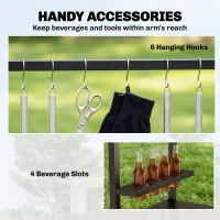 Outsunny Wózek kuchenny na kółkach, stolik serwisowy z haczykami, uchwyt na napoje, metalowy, 97 x 51 x 83 cm Czarny+Brązowy(m-6)