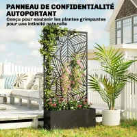 Outsunny Jardinière avec treillis, bac à fleurs, lit surélevé avec brise-vue, pour plantes grimpantes métal 90 x 30 x 170 cm noir(m-6)