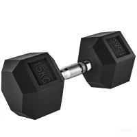 HOMCOM Mancuerna Hexagonal 15 KG con Barra de Conexión Metálica para Entrenamiento en Casa Gimnasio Oficina Negro y Plata(m-11)