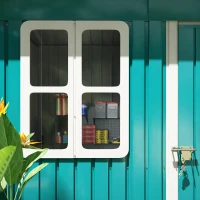 Outsunny 7 x 4ft Galvanised Steel Garden Shed, with Lock, Gloves and Foundation Kit  - Green(m-10)