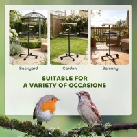 PawHut Parrot Perch Stand, Large Bird Play Stand, Metal Bird Table Feeder Station with Stainless Steel Bowls, Four Wheels, Round Tray, Black(m-4)