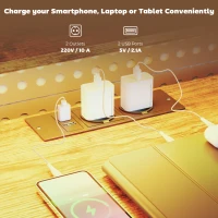 HOMCOM Biurko gamingowe w kształcie litery L z zasilaniem, oświetleniem LED, 4 szufladami, podstawką pod monitor, 155x110x91,4 cm, brązowe(m-4)