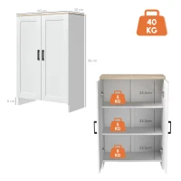 HOMCOM Buffet meuble cuisine rangement avec placard à portes et étagères réglables, 60 x 30 x 90 cm, blanc(m-3)