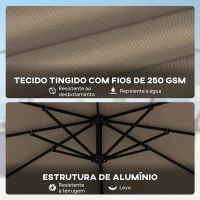 Outsunny Chapéu de Sol Excêntrico 2,9x2,9 m de Alumínio com Manivela Inclinação Ajustável Giratório 360° Base Cruzada e Capa Cáqui(m-5)
