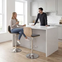 HOMCOM Set de 2 scaune de bar scaune de bar reglabile pe înălțime spătar suport pentru picioare rotative 360° 41x47,5x81-102cm gri(m-6)