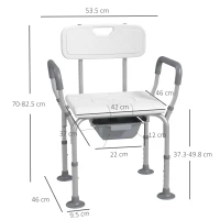 HOMCOM Height Adjustable Shower Stool with Arms and Back, Non-Slip Bedside Commode with Detachable Bucket for Elderly, White(m-3)