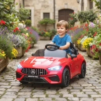 AIYAPLAY Kinder-Elektroauto, Mercedes-Design, 12V Motoren, Fernbedienung, LED-Lichter, Musik, für 3-6 Jahren Kinder, Rot(m-2)