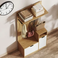 HOMCOM Meuble d'entrée 6 en 1, vestiaire d'entrée avec banc à chaussures rabattable, miroir, 80x37x168cm, chêne(m-9)