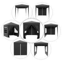 Outsunny Pavilion pliant, cort berărie, 4 pereți laterali detașabili, 2 ferestre, cadru metalic, 2 x 2m, Negru(m-4)