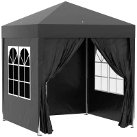 Outsunny Pavilion pliant, cort berărie, 4 pereți laterali detașabili, 2 ferestre, cadru metalic, 2 x 2m, Negru(m-6)
