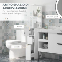 HOMCOM Mobile Colonna Bagno Salvaspazio con Armadietto, Ripiani e Cassetti, 15x33x136.8 cm, Bianco(m-4)