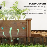Outsunny Pat de grădină pătrat din lemn, 4 zone de cultură, fond deschis, montaj fără unelte, 234x109x25cm, maro deschis(m-4)