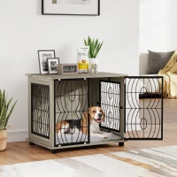 PawHut Indoor Dog Crate Furniture End Table w/ Plush Washable Cushion, Lockable Door, for Medium Dogs(m-10)