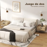 HOMCOM Set de 2 Mesitas de Noche de Pared Mesillas Flotantes con 1 Cajón para Dormitorio Habitación 40x30x19,5 cm Natural(m-4)