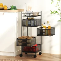 HOMCOM Cărucior de bucătărie pe roți, 5 nivele, cărucior de depozitare 4 coșuri rotative, raft, 27,5x27,5x77cm, negru(m-6)