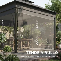 Outsunny Gazebo da Giardino 4x3 m con Tende Laterali, Doppio Tetto, Fori di Drenaggio, Grigio Scuro(m-6)