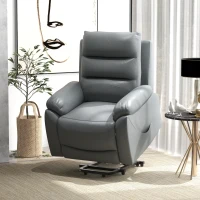 HOMCOM Electric Riser and Recliner with 8 Vibration Massage, PU Leather Power Lift Recliner Chair for Living Room with Side Pockets, Footrest, Grey(m-11)