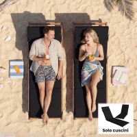 Outsunny Set 2 Außenstuhlkissen mit 6 Befestigungsbändern für Sonnenliegen Garten Terrasse, 183x54x6.5 cm, UV30+, Schwarz und Weiß(m-3)