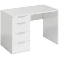 HOMCOM Birou Compact, 110x61.5x75 cm, Birou Modern cu 4 Sertare, Masă pentru Computer, pentru Acasă, Studiu, Cameră sau Birou, Alb Lucios(m-1)