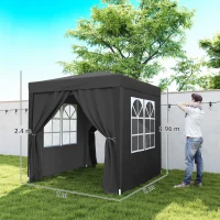 Outsunny Pavilion pliant, cort berărie, 4 pereți laterali detașabili, 2 ferestre, cadru metalic, 2 x 2m, Negru(m-3)