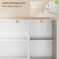 HOMCOM Aparador alto cocina armario de cocina de alto brillo 6 puertas con cierre suave estantes regulables blanco(m-4)