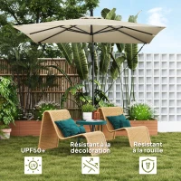 Outsunny Parasol déporté, parasol de jardin extérieur, Toile ajustable, 8 baleines, base en croix et manivelle, 2,5 x 2,5 m, kaki(m-5)