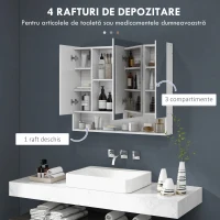 kleankin Dulap de Baie Montat pe Perete cu Oglindă și Rafturi Reglabile, Alb(m-4)