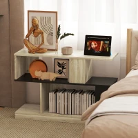 HOMCOM Table d'appoint en forme S, bout de canapé à 3 niveaux étagères de rangement, 90 x 30 x 61 cm, effet bois naturel noir(m-7)