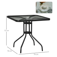 Outsunny Masă de grădină detașabilă metal 76x76 cm rezistentă la intemperii masă pentru balcon cu orificiu pentru umbrelă, antiderapant Negru(m-3)