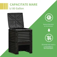 Outsunny Compostor Gradina – 300L, Plastic Negru cu Capac Blocabil(m-7)
