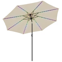 Outsunny 3 m Garden Parasol Umbrella with 112 Solar Powered LED Lights, Patio Umbrella with Crank Handle, Beige(m-1)