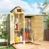 Outsunny Holzhaus mit Doppelzonen-Design, Geräteschuppen für den Garten, Naturholz(m-2)