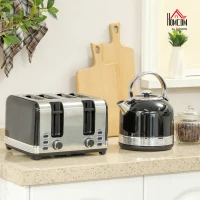 HOMCOM Polished Stainless Steel Kettle and Toaster Set - Black(m-10)