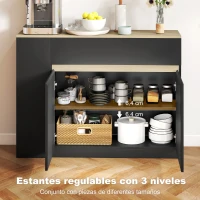 HOMCOM Aparador de Cocina Armario de Cocina con 2 Cajones 3 Estantes Abiertos 2 Puertas Estante Ajustable 110x29,5x82 cm Negro(m-5)