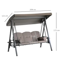 Outsunny Dondolo da Giardino 3 Posti con Tetto Regolabile, Portabicchieri e Cuscini, 208x121x172 cm, Marrone(m-3)