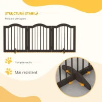 PawHut Barieră Pliabilă pentru Câini cu 3 Secțiuni din Lemn și Picioare, 154,5x29,5x61 cm, Cafeniu(m-5)