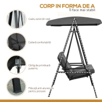 Outsunny Balansoar de Grădină 2 Locuri cu Acoperiș Reglabil și Perne, 144x117x173 cm, Gri Închis(m-6)