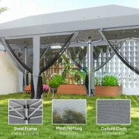 Outsunny 3 x 6m Pop Up Gazebo, Outdoor Canopy Shelter, Marquee Party Wedding Tent with 6 Mesh Walls and Carry Bag, Grey(m-4)