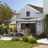 Outsunny Pérgola de Pared 3x6 m con Techo Inclinado Orificios de Drenaje y Estructura Metálica Gris Oscuro(m-2)