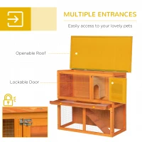 PawHut Two-Tier Rabbit Hutch, Wooden Outdoor Pet Cage, with Opening Top(m-5)