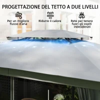 Outsunny Gazebo da Giardino a 2 Livelli con Zanzariere e Tende, in Metallo e Poliestere, 380x300x270 cm, Grigio Scuro(m-4)
