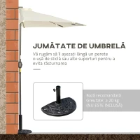 Outsunny Umbrela Semicirculara cu 20 Lumini LED, Panou Solar, Manivela si Tija in 2 Sectiuni, 265x135x240 cm, Bej(m-4)