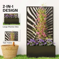 Outsunny Metal Garden Bed for Garden with Trellis, Wall Mounted or Freestanding Raised Planter with Privacy Screen(m-4)
